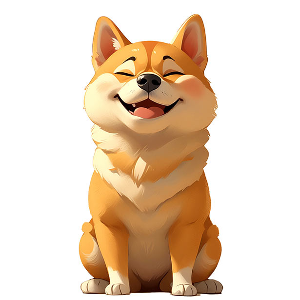 Blissful Shiba Inu Art Standing with Eyes Closed in Happiness