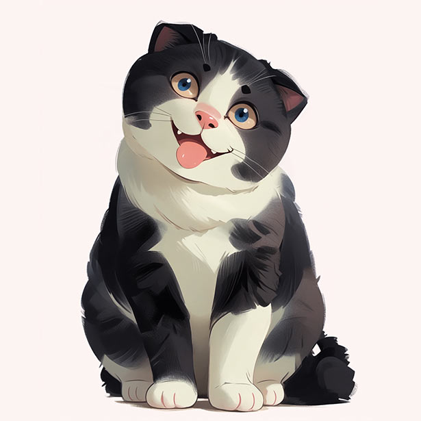 Scottish Fold Cat Art Tilted Head, Funny Pose