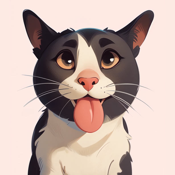 Whimsical-Tuxedo-Cat-Art-Funny-Face-with-Tongue-Out_w