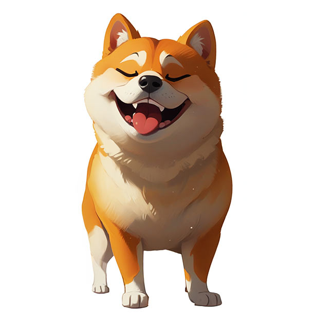 Joyful Shiba Inu Art: Standing, Eyes Closed, Laughing