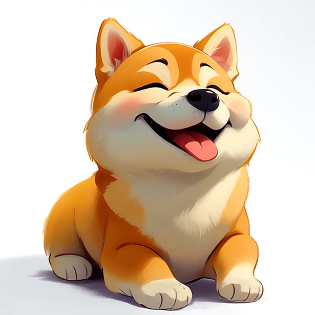 Shiba Inu Art: Sitting with Eyes Closed, Radiating Happiness